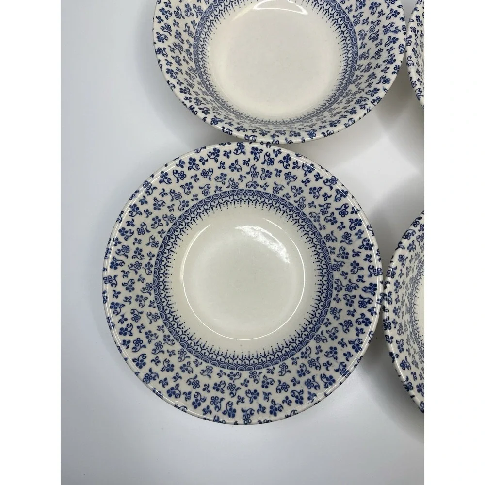 4x English Ironstone Provence Blue Coupe‎ Cereal Bowl Floral Chintz Cottagecore